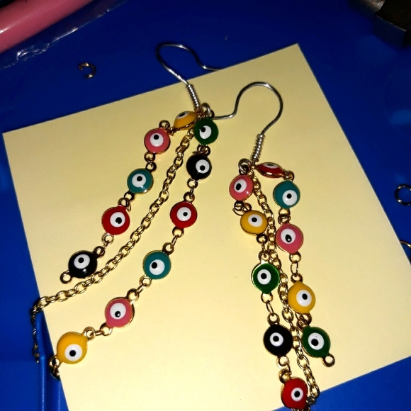 Handmade Evil Eyes Chain Earring - Picture 2 of 3